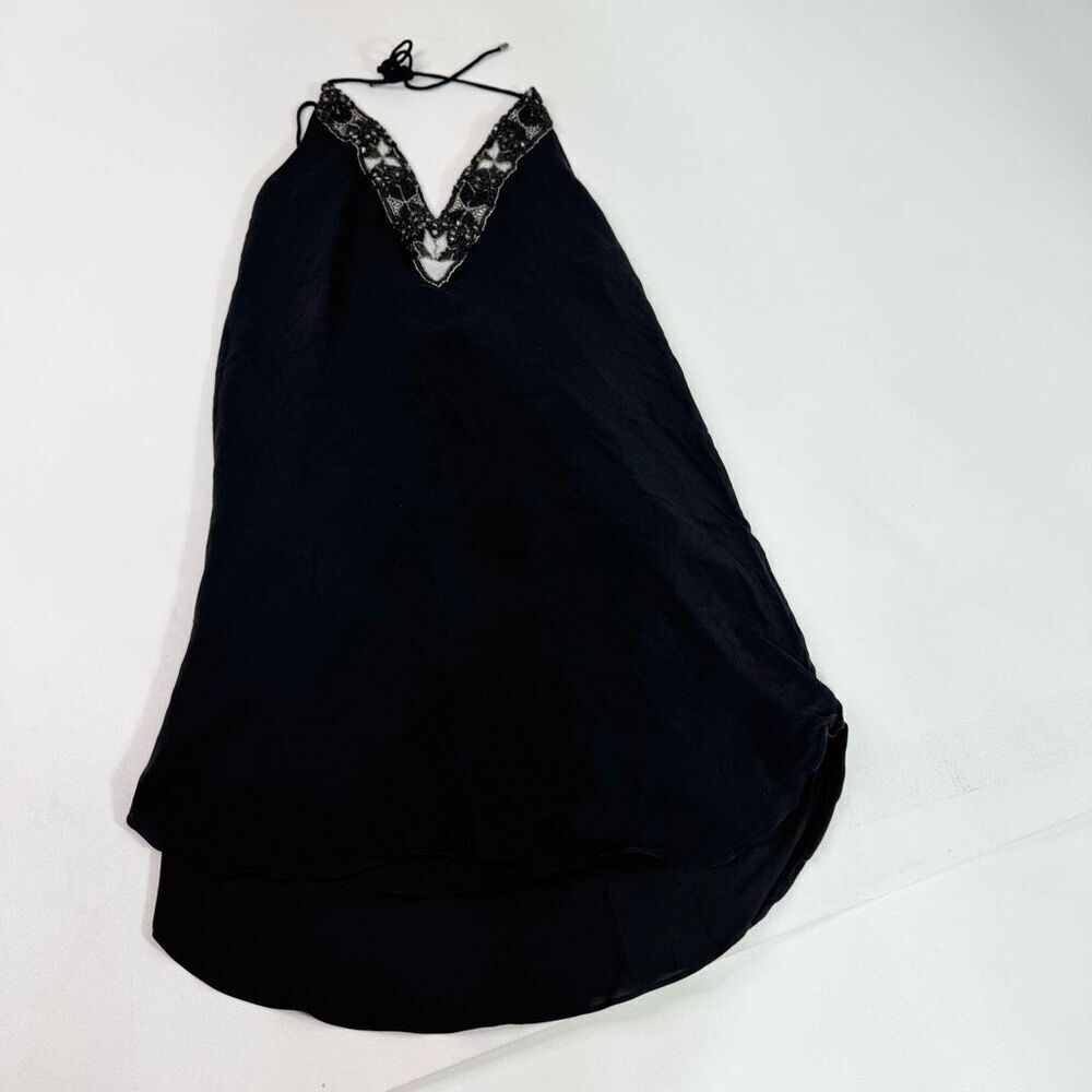Haute Hippie Beaded Silk Black Halter Slip Dress
